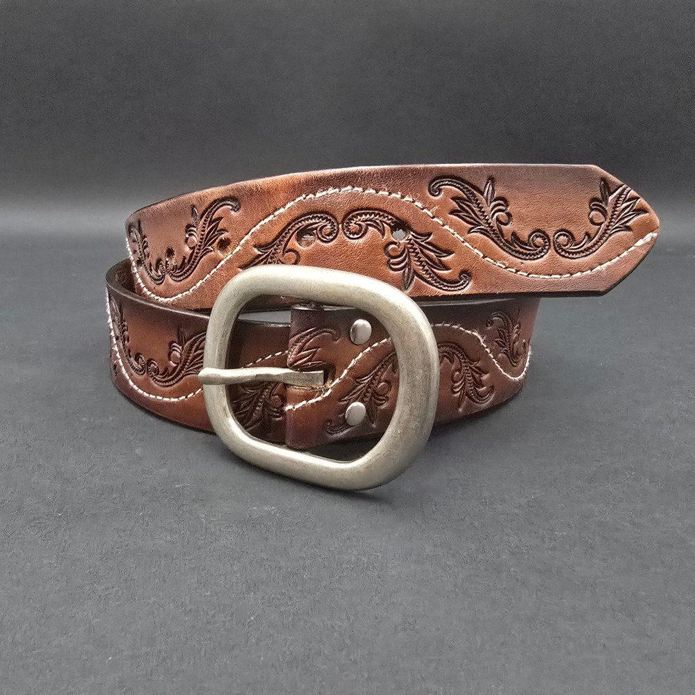 Silver Jeans Co Brown Leather Embossed Floral Western Belt XL 95008 Mens Womens